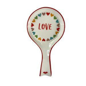 New Spoon Rest "LOVE" White with Multicolor Hearts, Ceramic